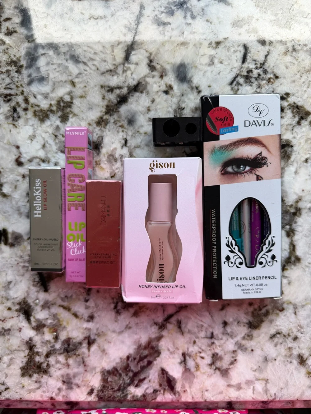 Lip care bundle GISOU HELLO KISS MLSMILE Honey Oil Sparkling lipstick eyeliner